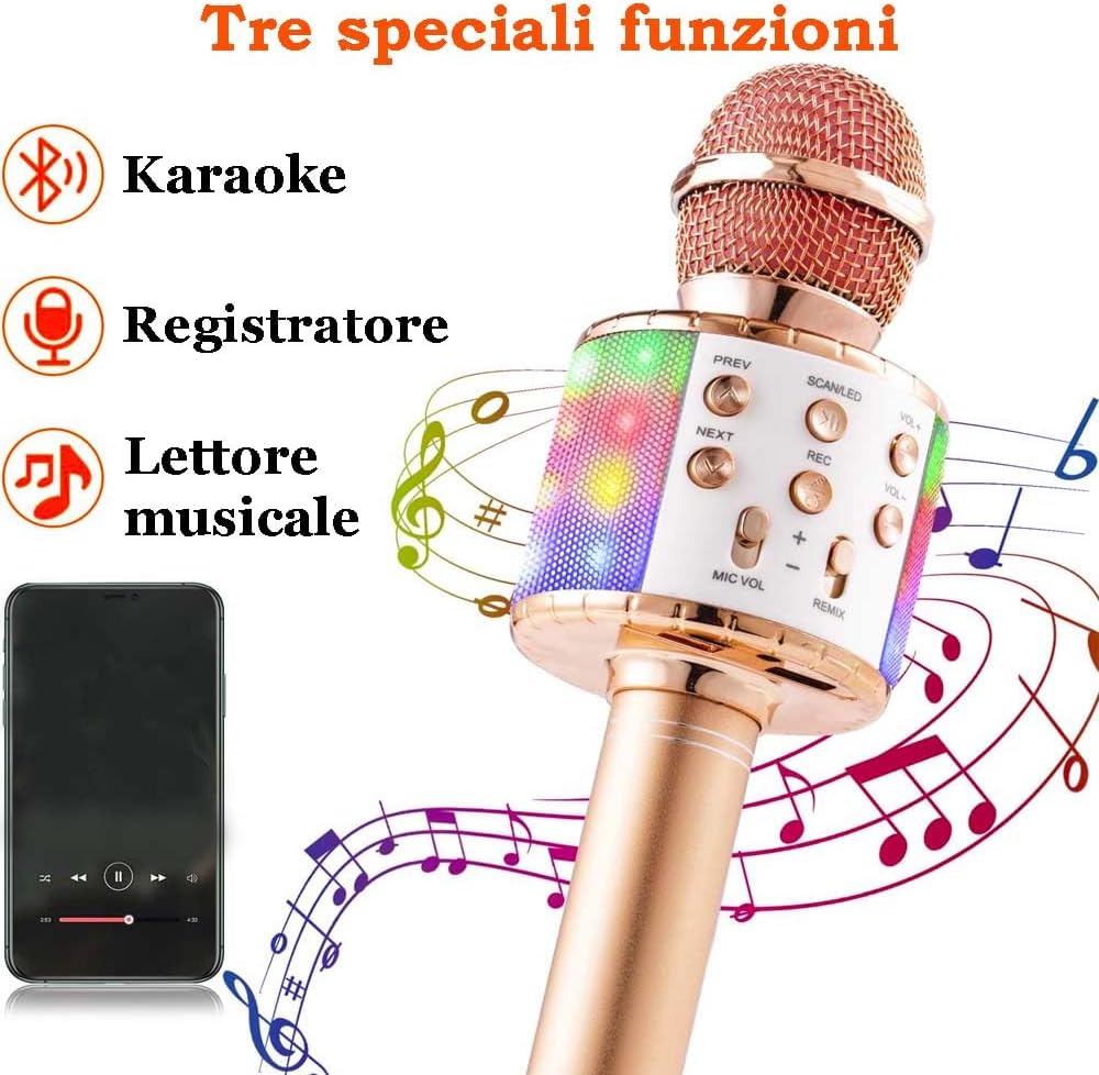 Tragbares Bluetooth-Mikrofon für Karaoke, multifunktional, kabellos, mit Lautsprecher und LED-Lichte