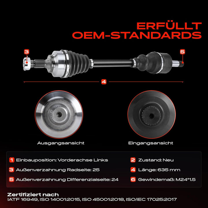 Frankberg Antriebswelle Vorderachse Links Kompatibel mit Berlingo B9 1.6L 2008-2013 C4 Coupe LA LC U