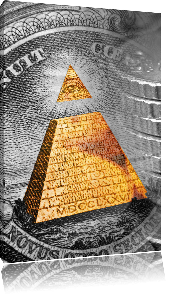 Pixxprint Illuminati Pyramide als Leinwandbild/Grösse: 120x80 cm/Wandbild/Kunstdruck/fertig bespannt
