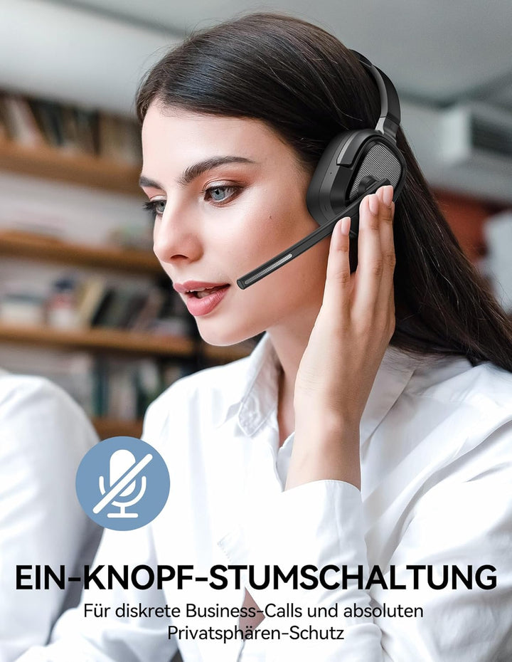 TECKNET V6.0 Bluetooth Headset mit Mikrofon Kabellos, ENC Noise Cancelling, Wireless Headset PC, USB