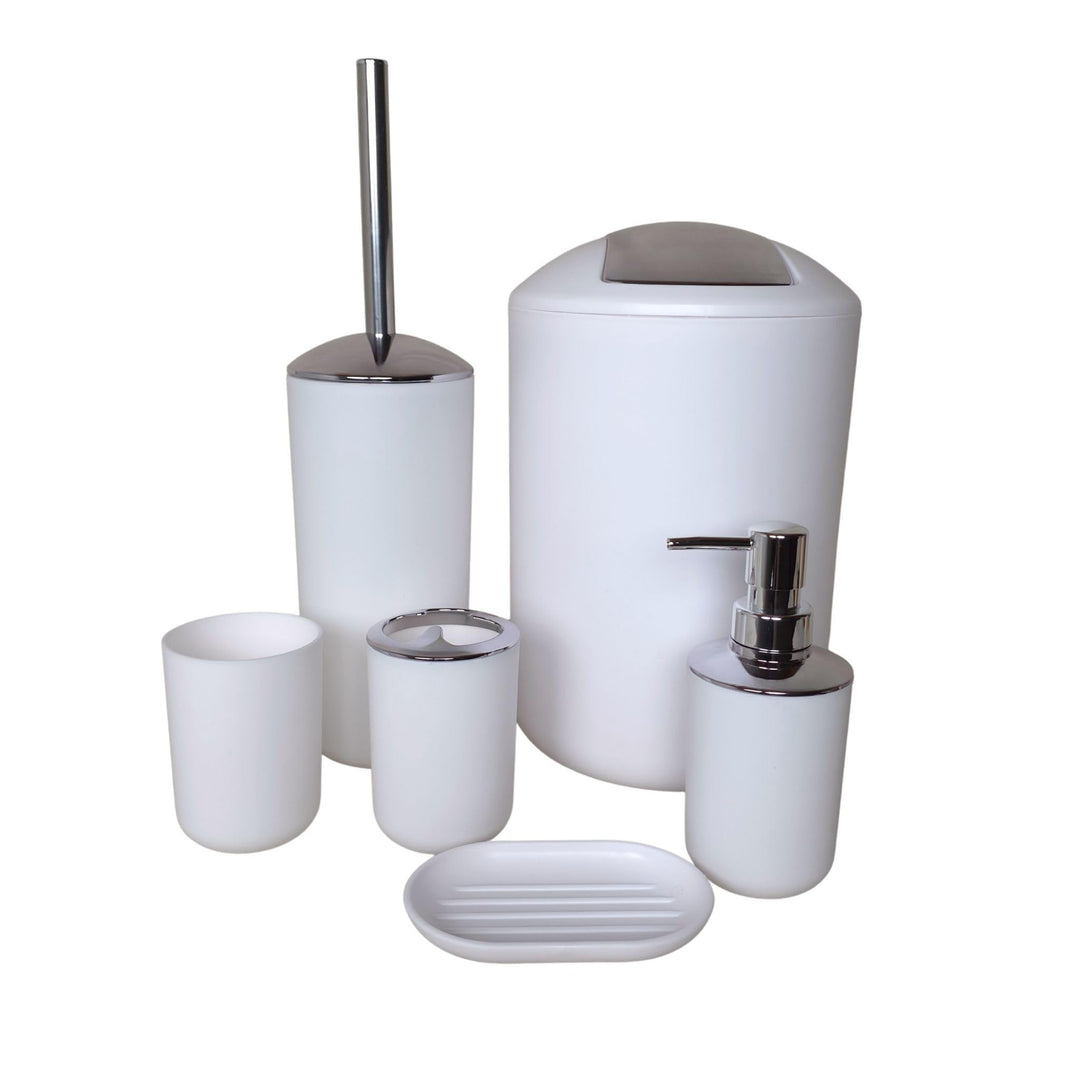Badezimmer Set 6-teilig, Badaccessoires Komplettset Kunststoff, WC Garnitur mit Klobürste, Mülleimer