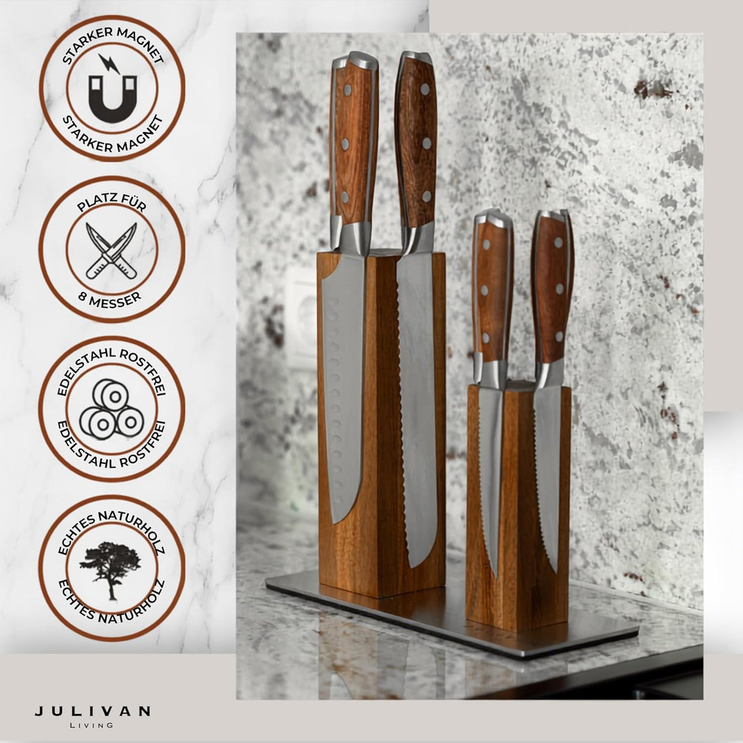 JULIVAN LIVING Magnetischer Messerblock ohne Messer, für 8 Küchenmesser, Messerhalter magnetisch aus