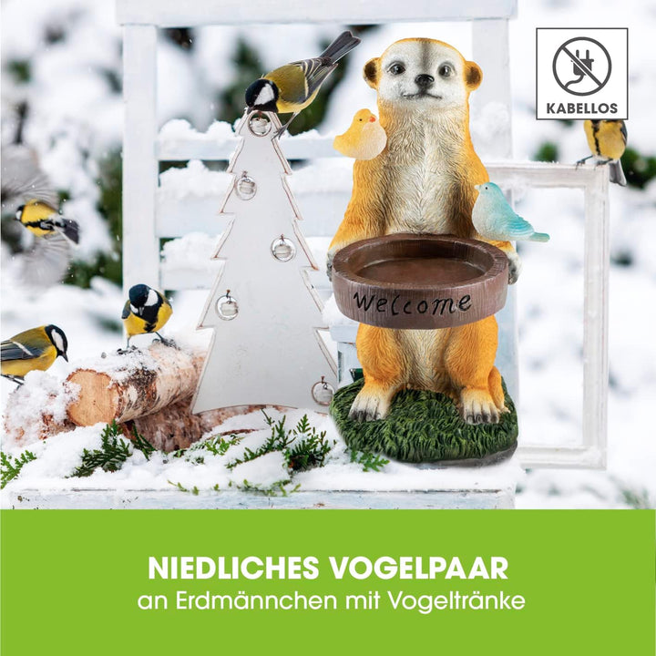 EASYmaxx Solar-LED Erdmännchen als Vogeltränke | Kabellos mit automatischem Tageslichtsensor | Detai