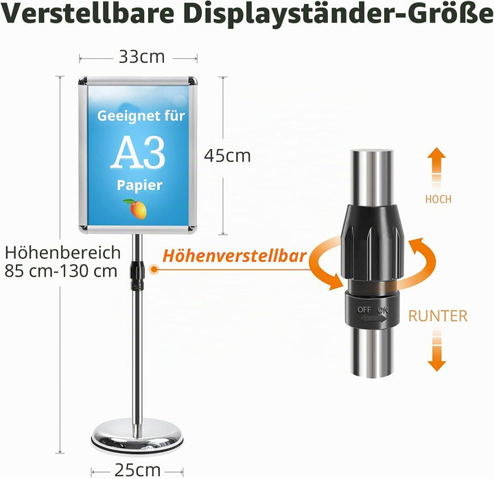 VAIIGO A3 Infoständer Höhenverstellbar Aluminium DIN A3 Plakatständer Informationsständer Präsentati