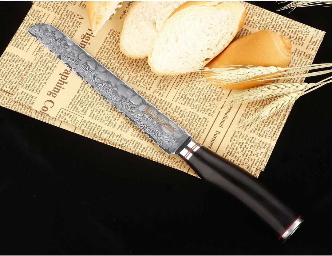YOUSUNLONG Gezacktes Brotmesser - 20,3 cm (203 mm) - Feinkostmesser - japanischer gehämmerter Damast