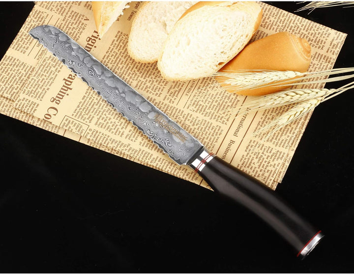 YOUSUNLONG Gezacktes Brotmesser - 20,3 cm (203 mm) - Feinkostmesser - japanischer gehämmerter Damast