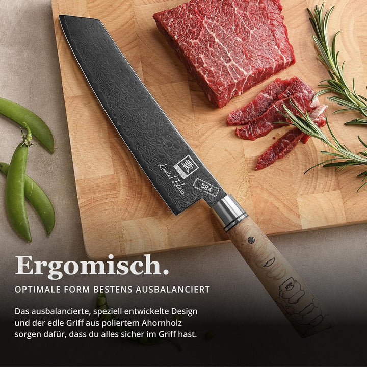 zayiko Limited Edition Damastmesser Kiritsuke Black Meteor, 20 cm Klinge gefertigt aus 67 Lagen Dama
