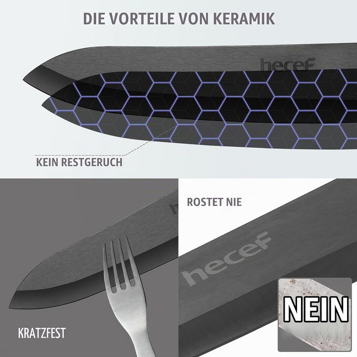 hecef Keramikmesser set 3-teilig, Scharf Küchenmesser Set Nie Eingerostet, Keramikmesser Klein mit S