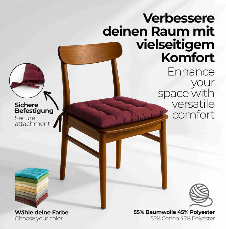 etérea 2er Set Sitzkissen Outdoor 40x40 mit Bändern - Stuhlkissen Bordeaux für Gartenstuhl &amp; Innenbe