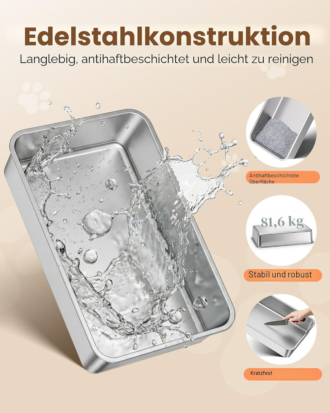 2er Set Katzenklo Edelstahl, Katzentoilette Gross XXL mit Schaufel, Katzenklo mit Abnehmbares Hoher