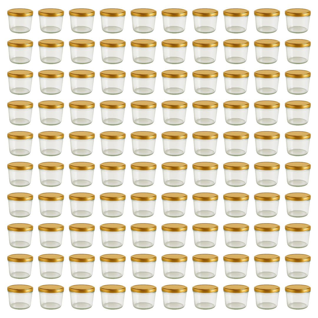 Vitrea 100x Marmeladengläser 230 ml - mit Deckel Gold TO 82 - Einmachgläser zum befüllen mit Schraub