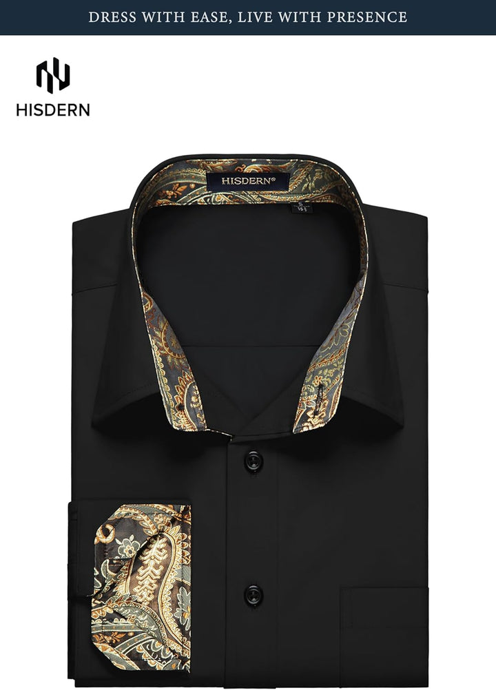 HISDERN Herrenhemd, langärmelig, Knopfleiste, Freizeithemden für Herren, Innenkontrast, formell, Bus