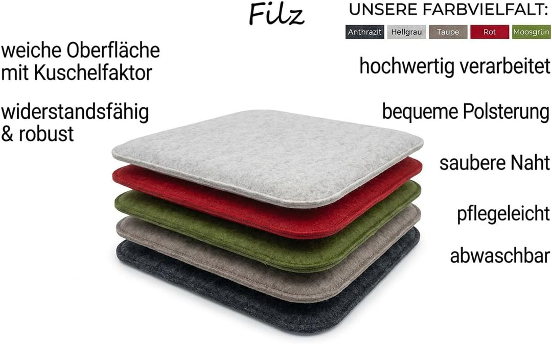 KAMACA Sitzkissen 4er Set 35x35 cm Eckig Anthrazit – Stuhlkissen aus Filz Gepolstert mit Schaumkern