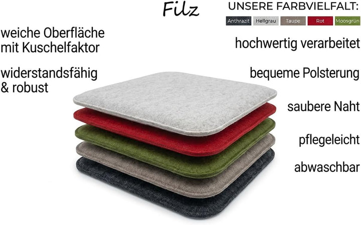 KAMACA Sitzkissen 4er Set 35x35 cm Eckig Anthrazit – Stuhlkissen aus Filz Gepolstert mit Schaumkern