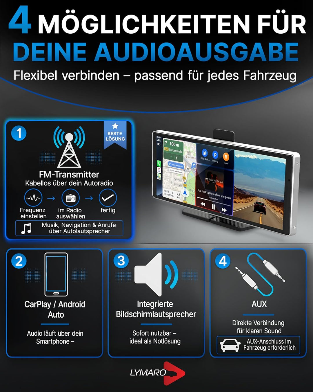 Wireless CarPlay Display & Android Display fürs Auto, tragbares Apple Auto CarPlay Display & Android