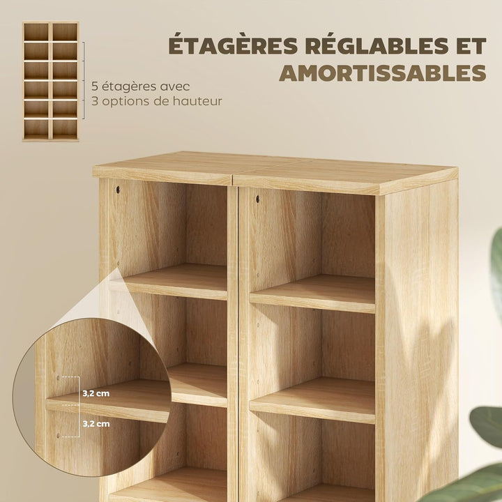 HOMCOM 2er-Set Regalsäulenschrank CD-DVD-Aufbewahrungsschrank 6 + 6 Fächer 21 x 22,5 x 88,5 cm max.
