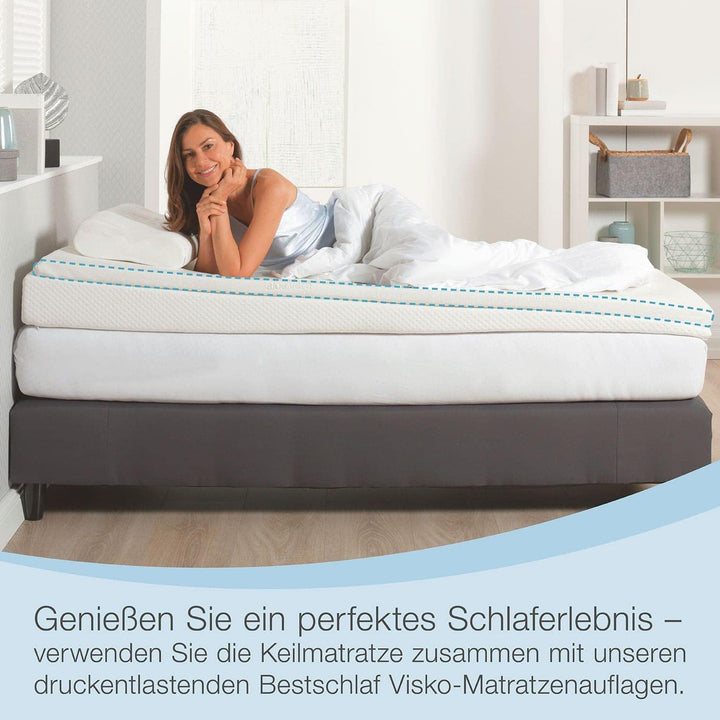 ELONEO Bettkeil Topper 80 x 190 cm aus Komfortschaum, Matratzen-Keilkissen zur Bettneigung, Keilmatr