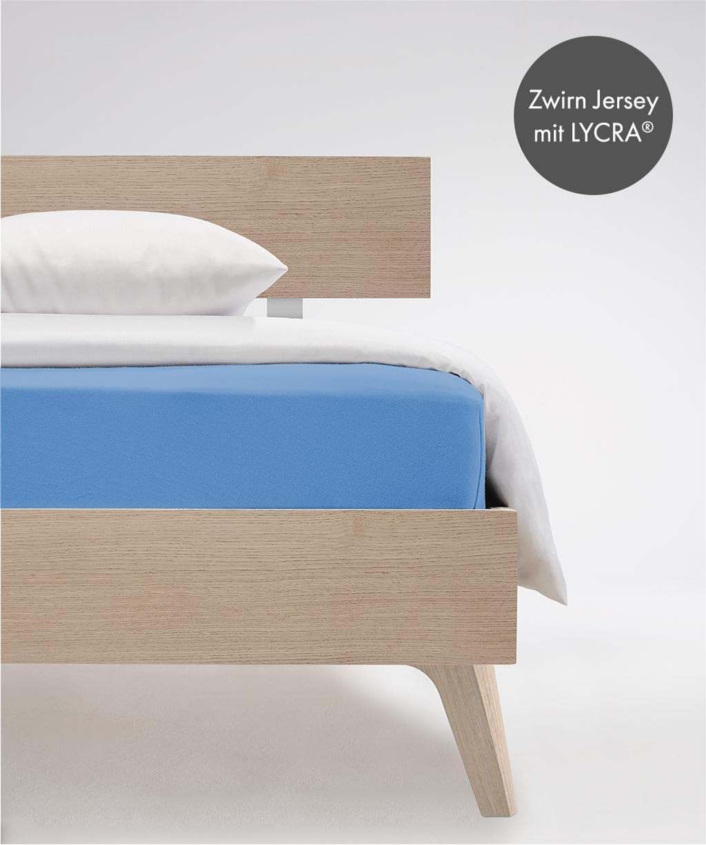 fleuresse Comfort Spannbettlaken, 96% Baumwolle, 4% Elasthan, Mittelblau, 200 x 200 cm 200 x 200 cm