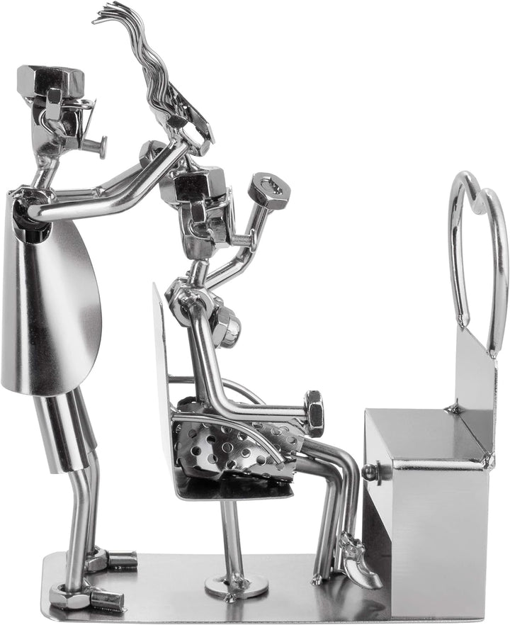 BRUBAKER Schraubenmännchen Friseur - Handarbeit Eisenfigur Metallmännchen Frisör - Metallfigur Gesch