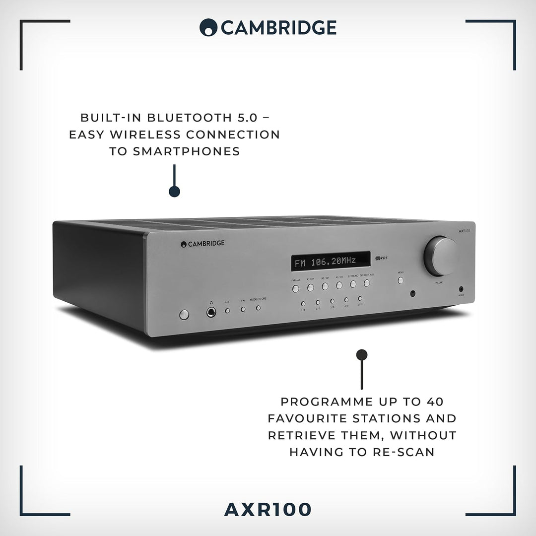 Cambridge Audio AXR100 – 100-Watt-Stereo-Verstärker mit eingebautem Phono-Vorverstärker, Bluetooth u