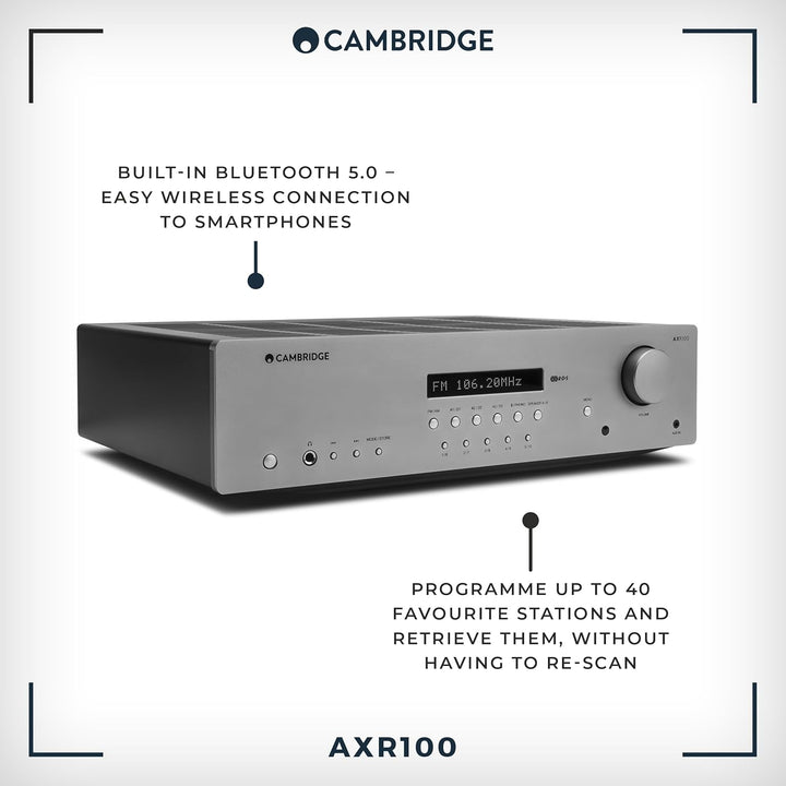 Cambridge Audio AXR100 – 100-Watt-Stereo-Verstärker mit eingebautem Phono-Vorverstärker, Bluetooth u