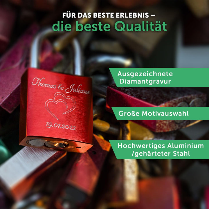 GRAVURZEILE Liebesschloss mit Gravur und Schlüssel - Personalisiertes Schloss - Personalisierte Gesc