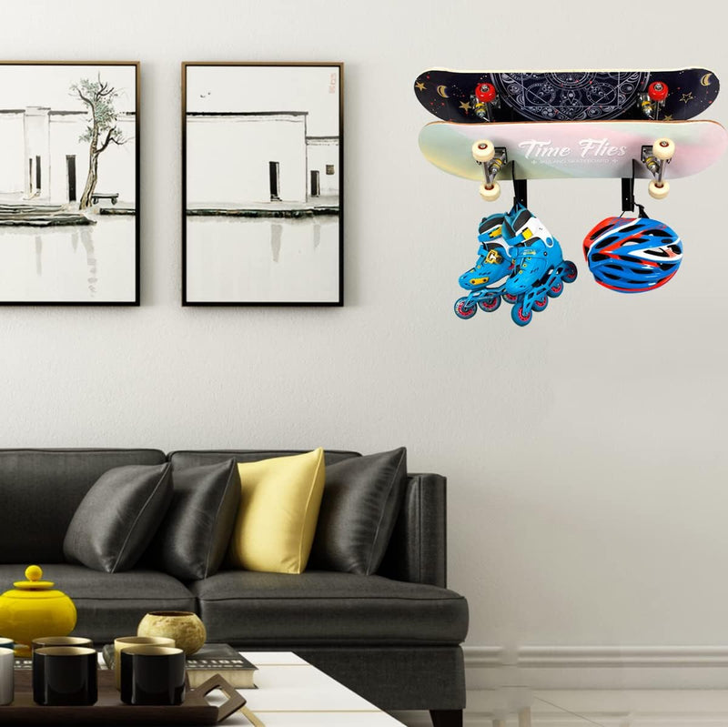 WANLIAN Doppel Wandhalterung für die Wand, Skateboard Wall Mount Display Rack mit Aufbewahrungshaken