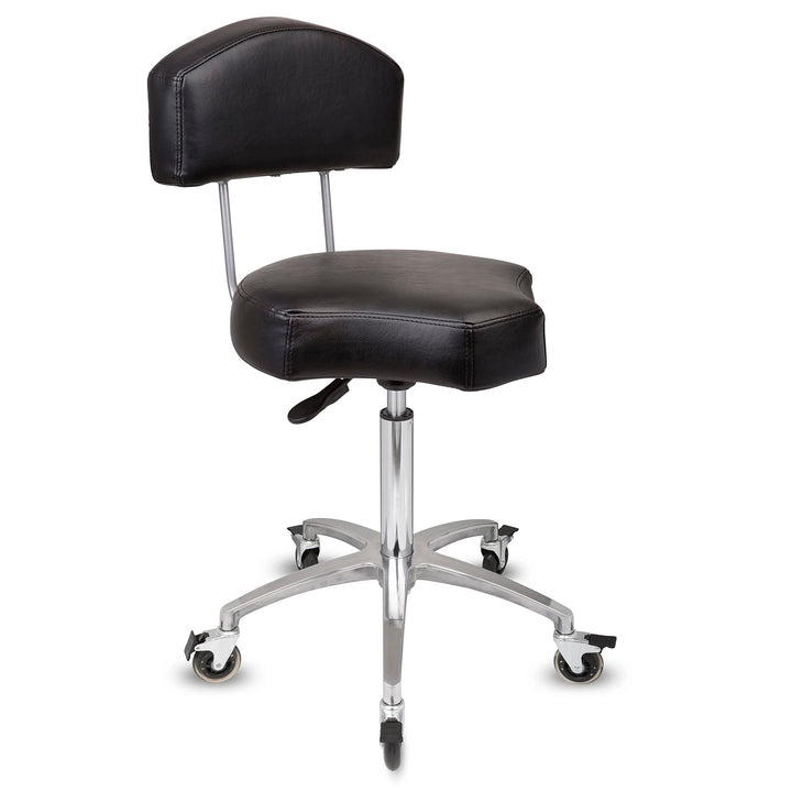 Rollhocker bis 160 kg - Ergonomisch geformter Sitz mit Bremse und Lehne - Drehhocker (Premium Rollen