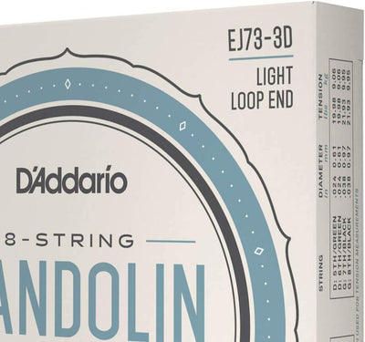 D'Addario EJ73 Saiten für Mandoline, Phosphorbronze, leichte Spannung, 10-38, 3 Sätze Licht, 10-38.