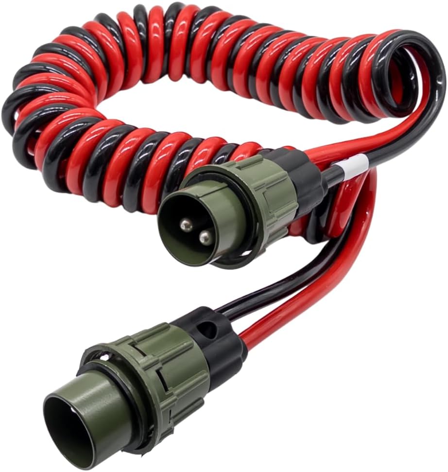 2 polig NATO Elektrowendel, 2 x 35 mm², 4 Meter NATO Wendel, 12V/24V NATO Spiralkabel, 2 x NATO Stec