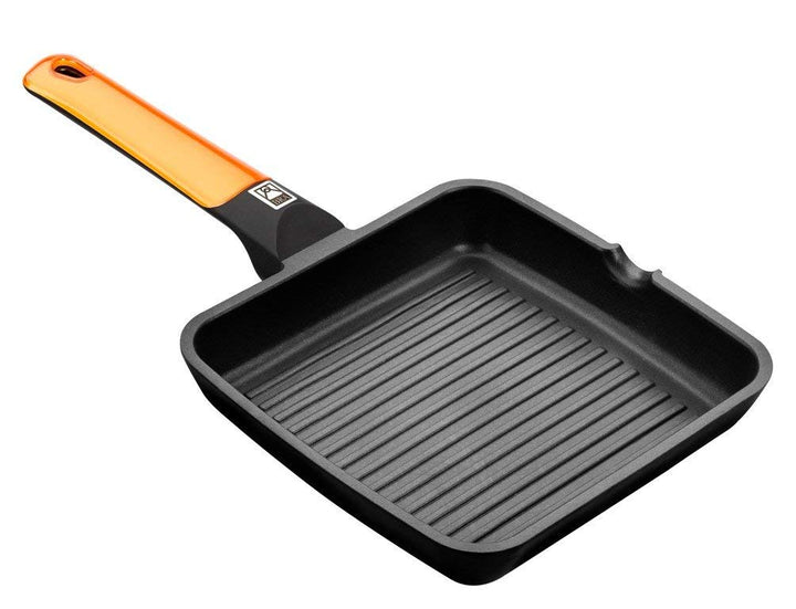 BRA Efficient Orange | Grillspiess mit Streifen, 28 cm, Aluminiumguss mit Platinum Plus Antihaftbesc