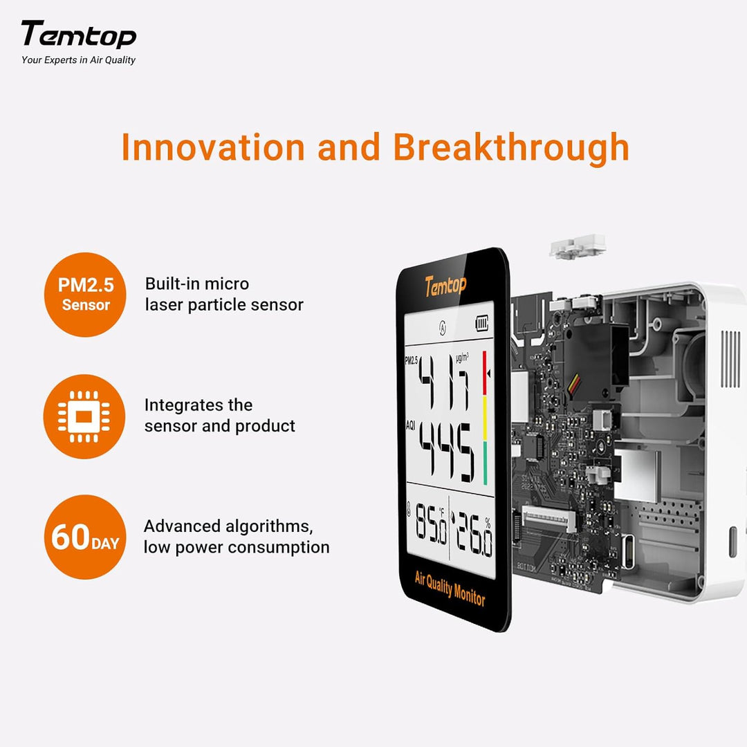 Temtop S1-UP Luftqualitätsmessgerät PM2.5, AQI, Temperatur Und Feuchtigkeit, Ultra-lange Batterielau