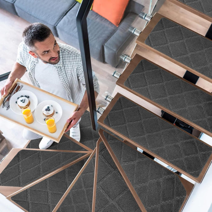 YISUN Treppenmatten Non Slip 15Pcs, Treppenstufen Matten Selbstklebend, Treppenteppich Braun Rechtec