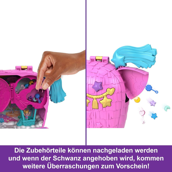 Polly Pocket Puppen und Spielset mit Tieren und über 25 Überraschungs-Accessoires, Unicorn Partyland