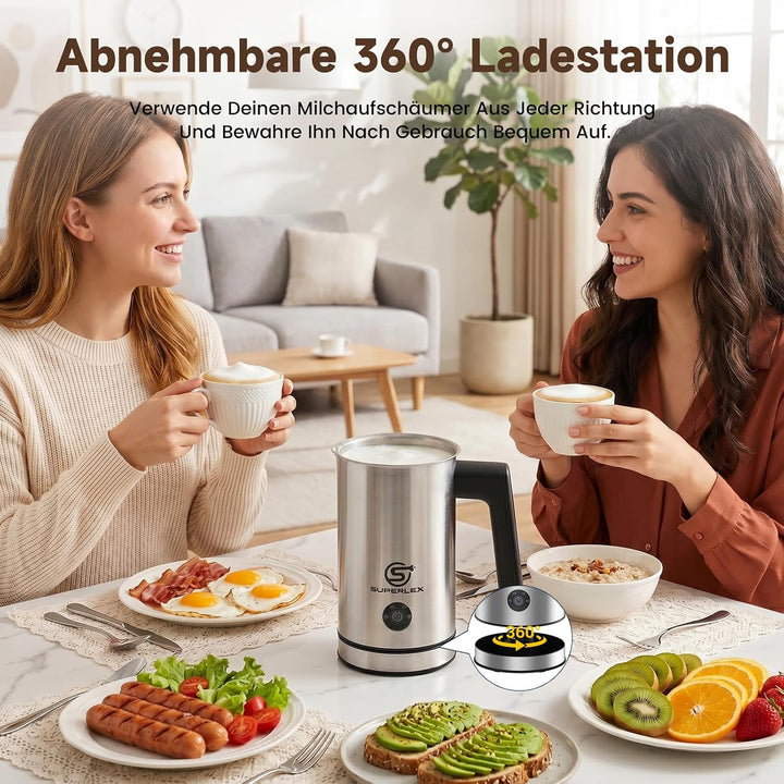 Milchaufschäumer Elektrisch 4-in-1 Edelstahl Milchwärmer 300ml | Doppelwand-Design, Heisser und kalt