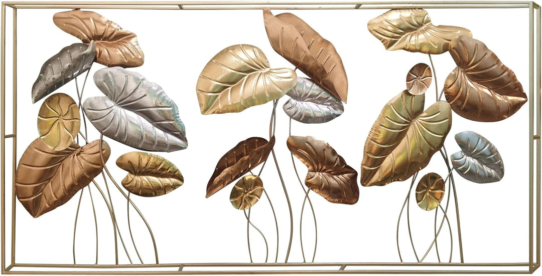 Dekoleidenschaft 3D Wandbild Blätter aus Metall in gold/silber/bronze, 135x69 cm, Wanddeko, Wandschm