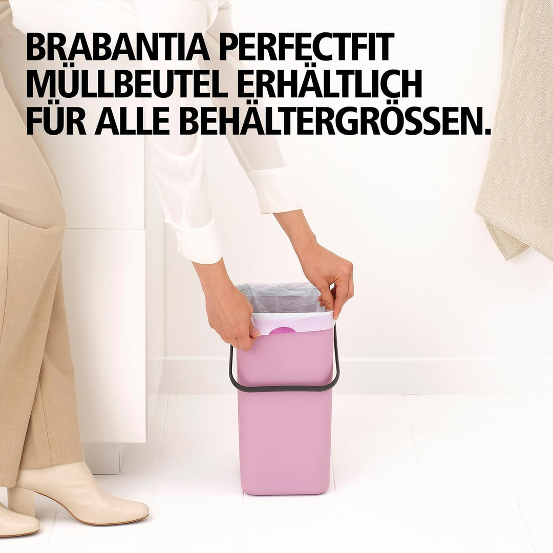 Brabantia Sort & Go Abfalleimer mit Deckel 12 L (Lilac Pink), platzsparender Pfandsammler mit Griff,