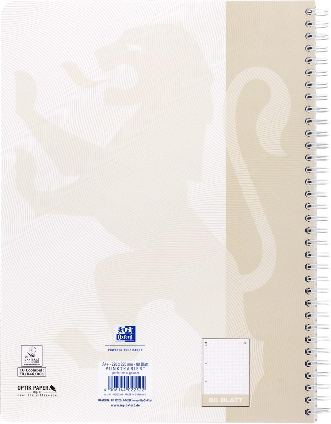 Oxford Touch Collegeblock A4 punktkariert/dotted, 160 Seiten, lichtgrau, 3 Stück Single, Single