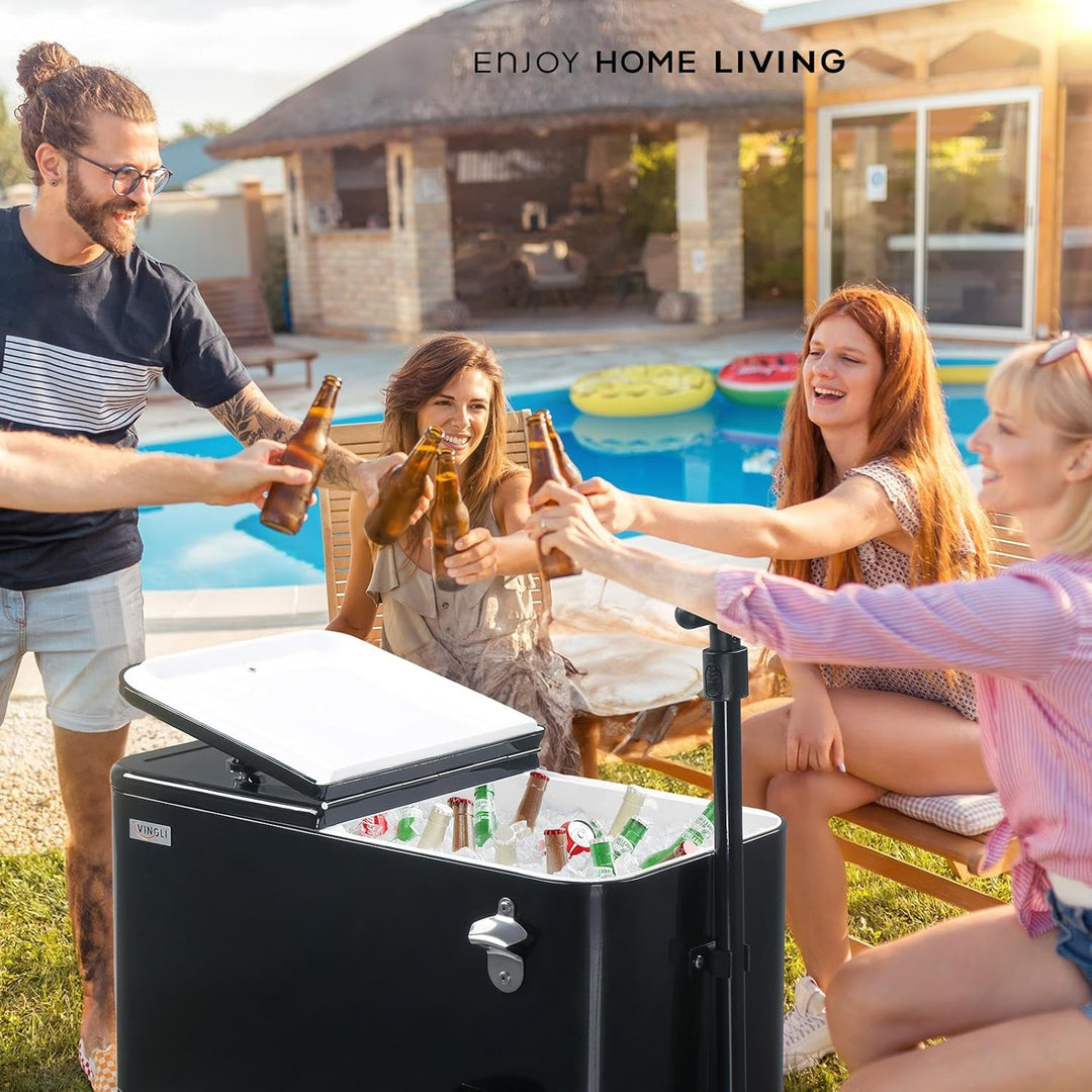 Bonnlo 57L Servierwagen mit Rollen, Getränkekühler – Mobiler Outdoor-Kühlwagen mit langem Griff, Abl