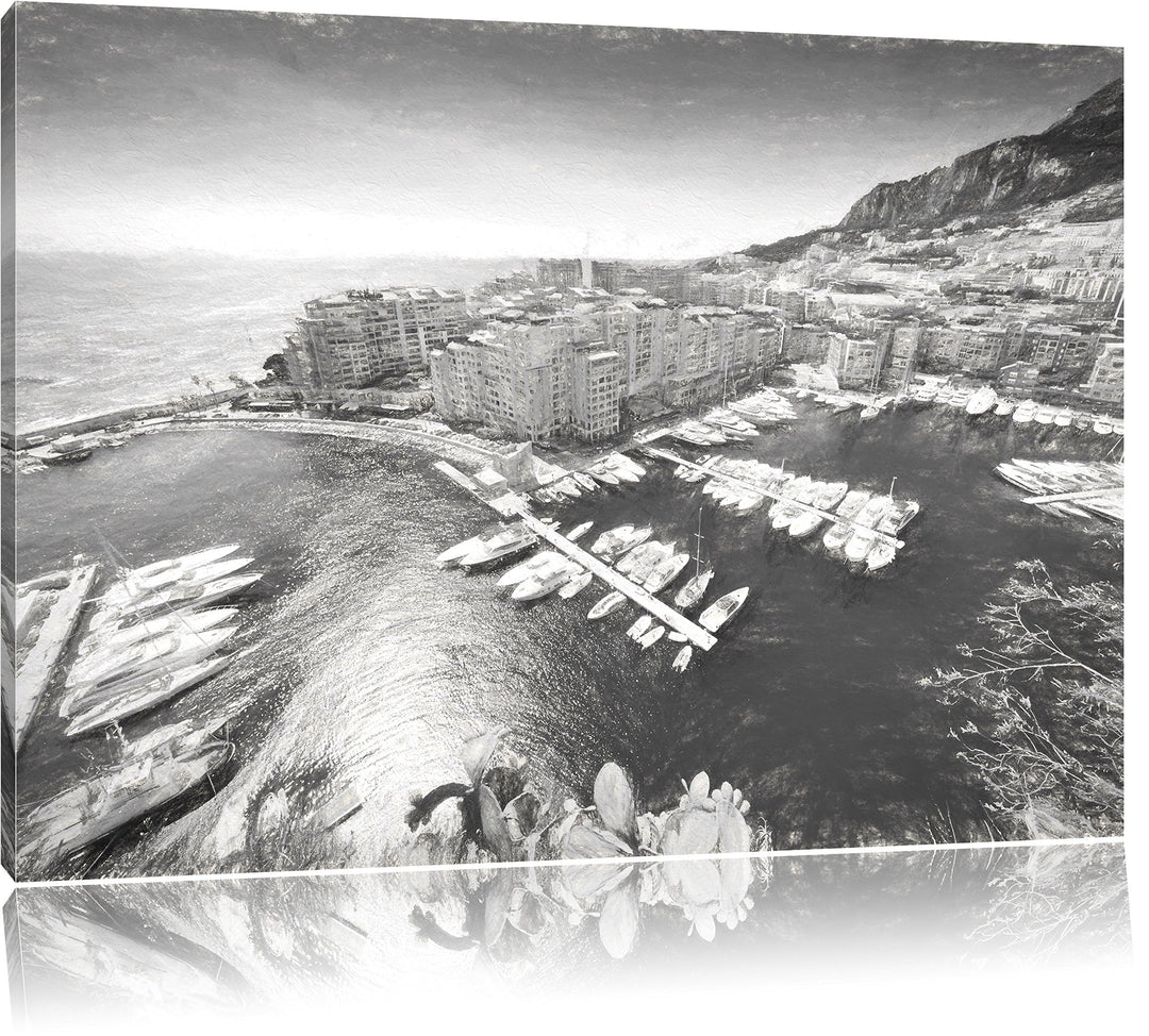 Pixxprint Atemberaubende Küste von Monaco Kunst Kohle Effekt, Format: 100x70 auf Leinwand, 100x70