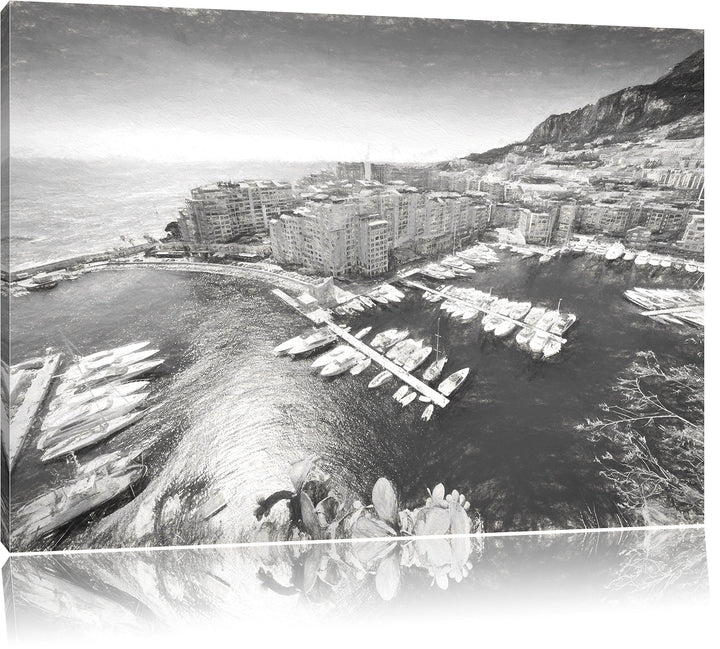 Pixxprint Atemberaubende Küste von Monaco Kunst Kohle Effekt, Format: 100x70 auf Leinwand, 100x70