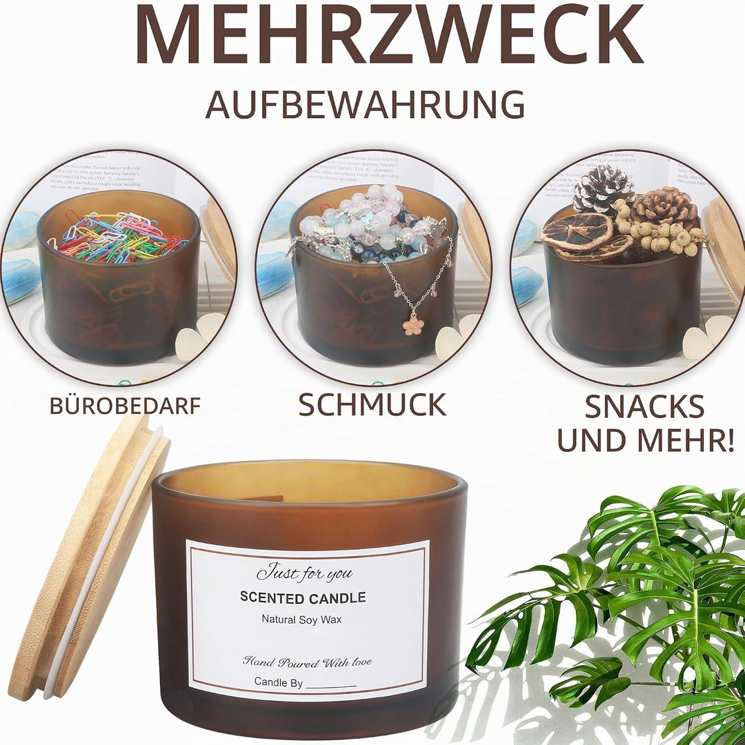 MILIVIXAY 6 x 473 ml Kerzengläser mit Bambusdeckel und Kerzenherstellungs-Kits – 3-Docht-Kerzenglas,