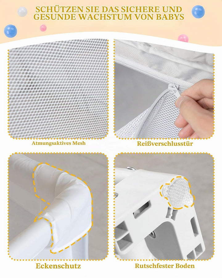 Grosser und Faltbarer Laufstall für Baby: 180 x 150 x 75 cm Playpen,für Drinnen und Draussen,mit 20