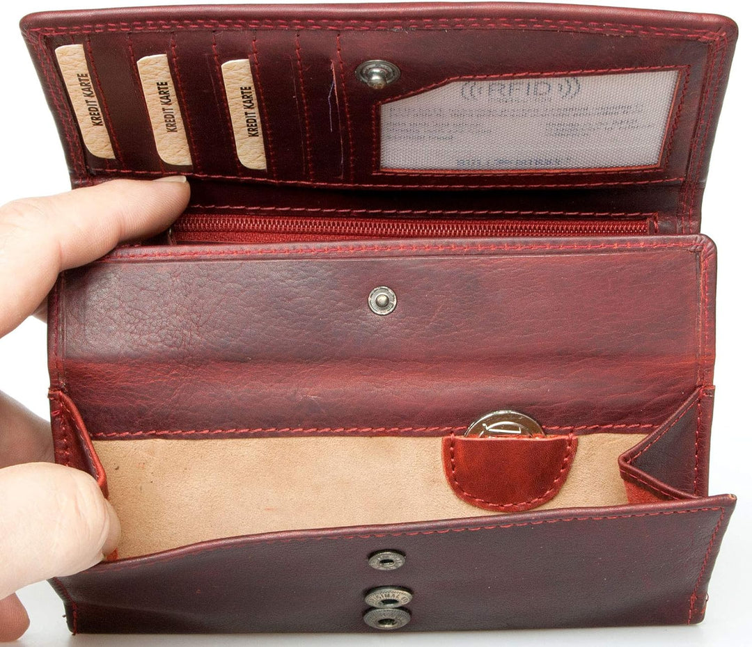 Bull Burry Geräumige dunkelrote RFID-Lederbrieftasche ganz aus einem starken echten Rindsleder