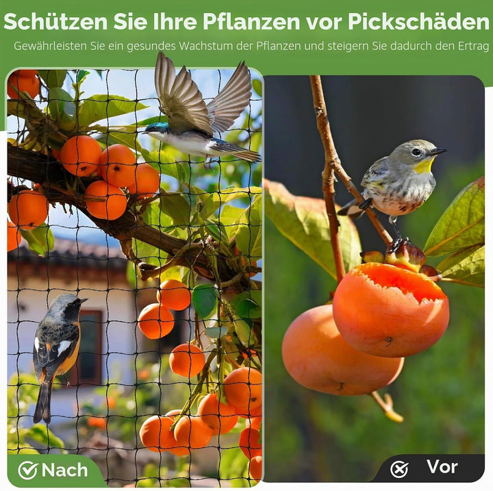 Vogelschutznetz 7.5 m x 15 m, Vogelnetz Schwarz, Reissfestes Pflanzennetz für Hühnergehege, Volieren