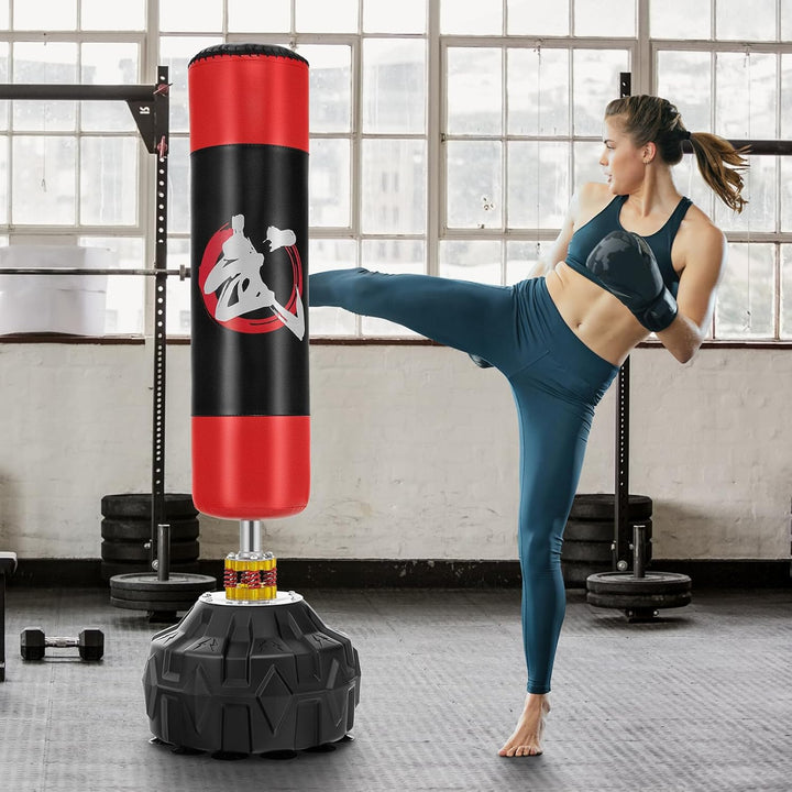 GYMAX Boxsack Set stehend, Standboxsack mit 12 Saugfussbasis & Stossdämpfer, Boxsack Erwachsene, MMA