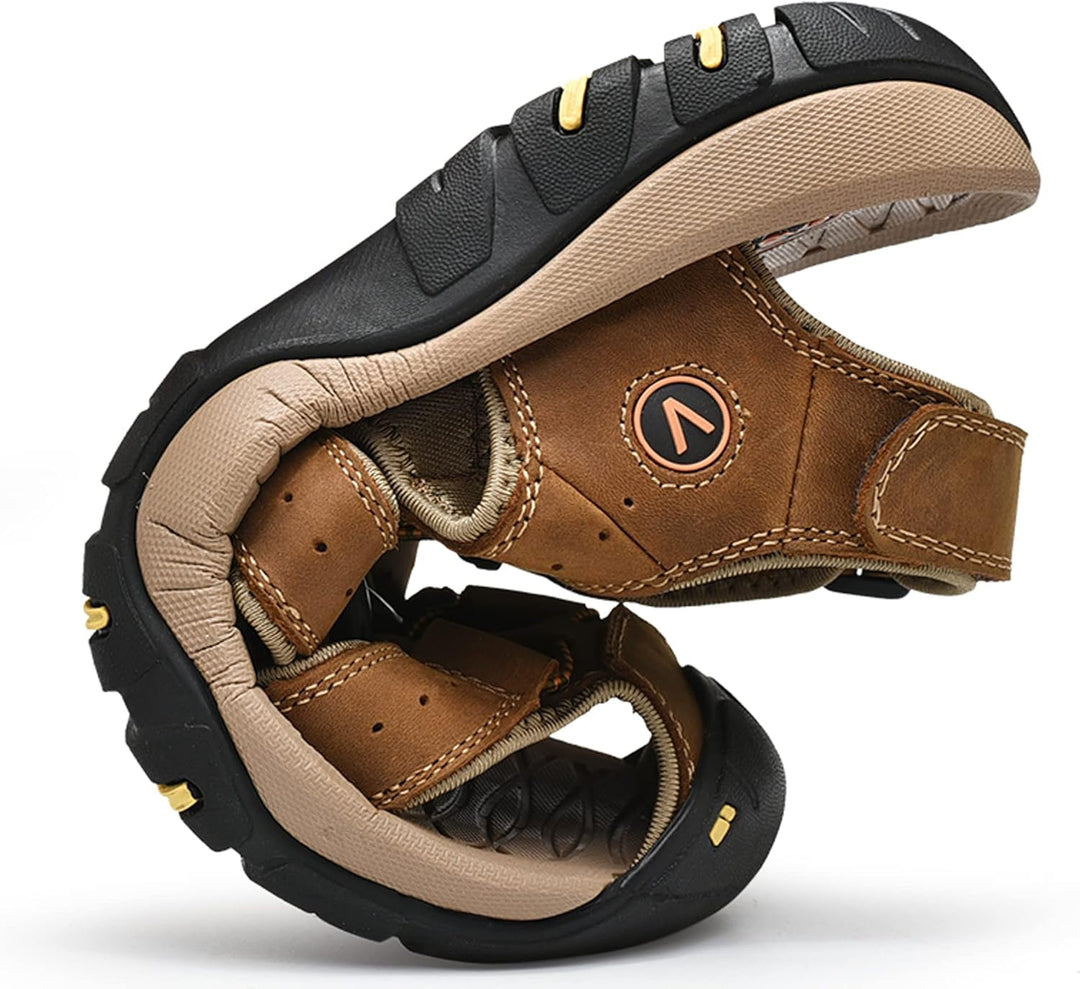 Sandalen Herren Leder Strand Wandersandale Trekkingsandalen Outdoorschuhe Sommer Freizeitschuhe Wand