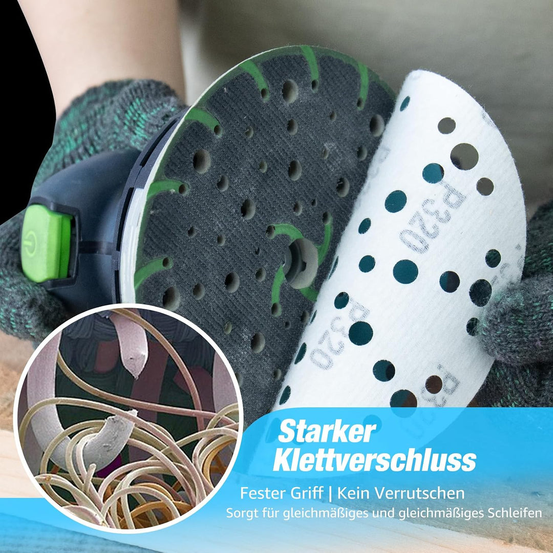 50 Stück Schleifpapier 150 mm Klett 100 Körnung 49 Löcher Keramik Schleifscheiben Blau Staubentfernu