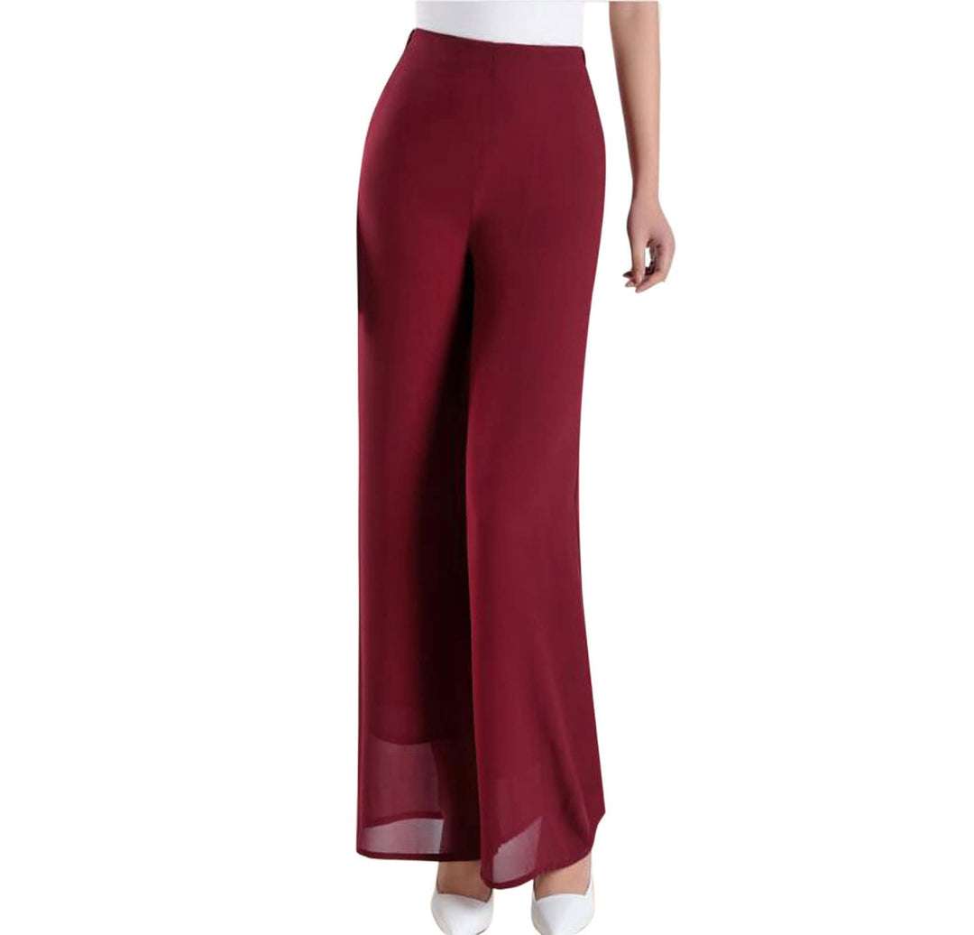 Putaowor Damen Leicht Chiffon hohe elastische Taille Fliessende Hose ausgestellt gerades Bein Frauen