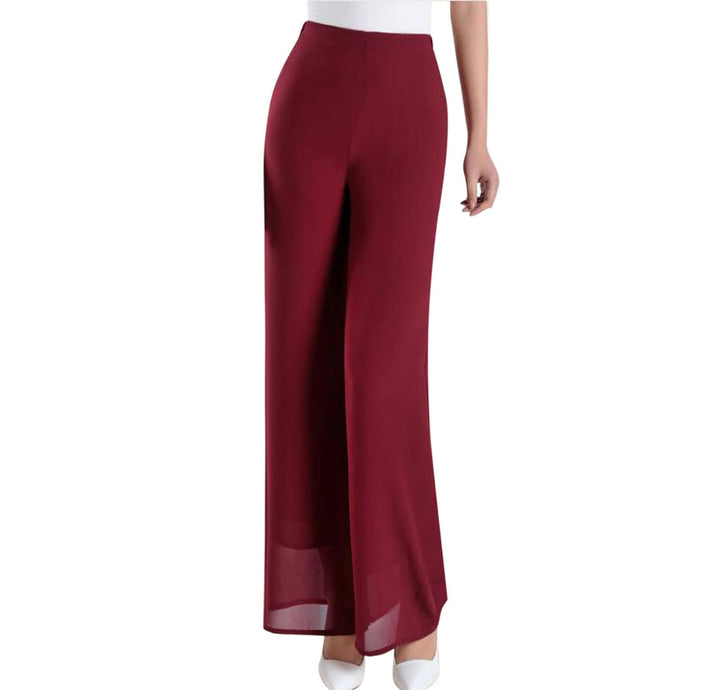 Putaowor Damen Leicht Chiffon hohe elastische Taille Fliessende Hose ausgestellt gerades Bein Frauen